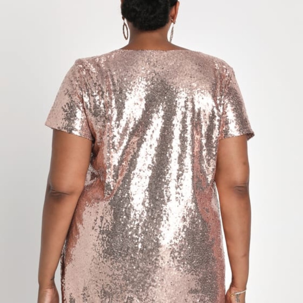 Lulus Light Up the Night Champagne Sequin Shift Dress 3X - Picture 5 of 10